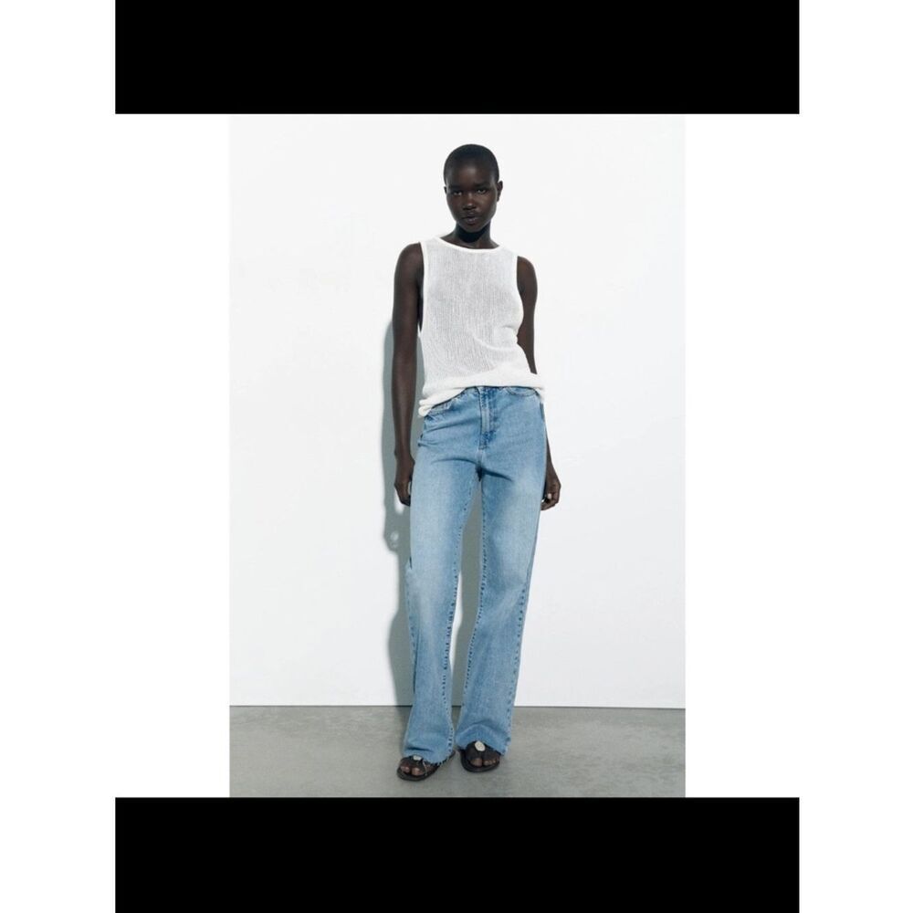 Zara High-Rise Blue Straight Jeans